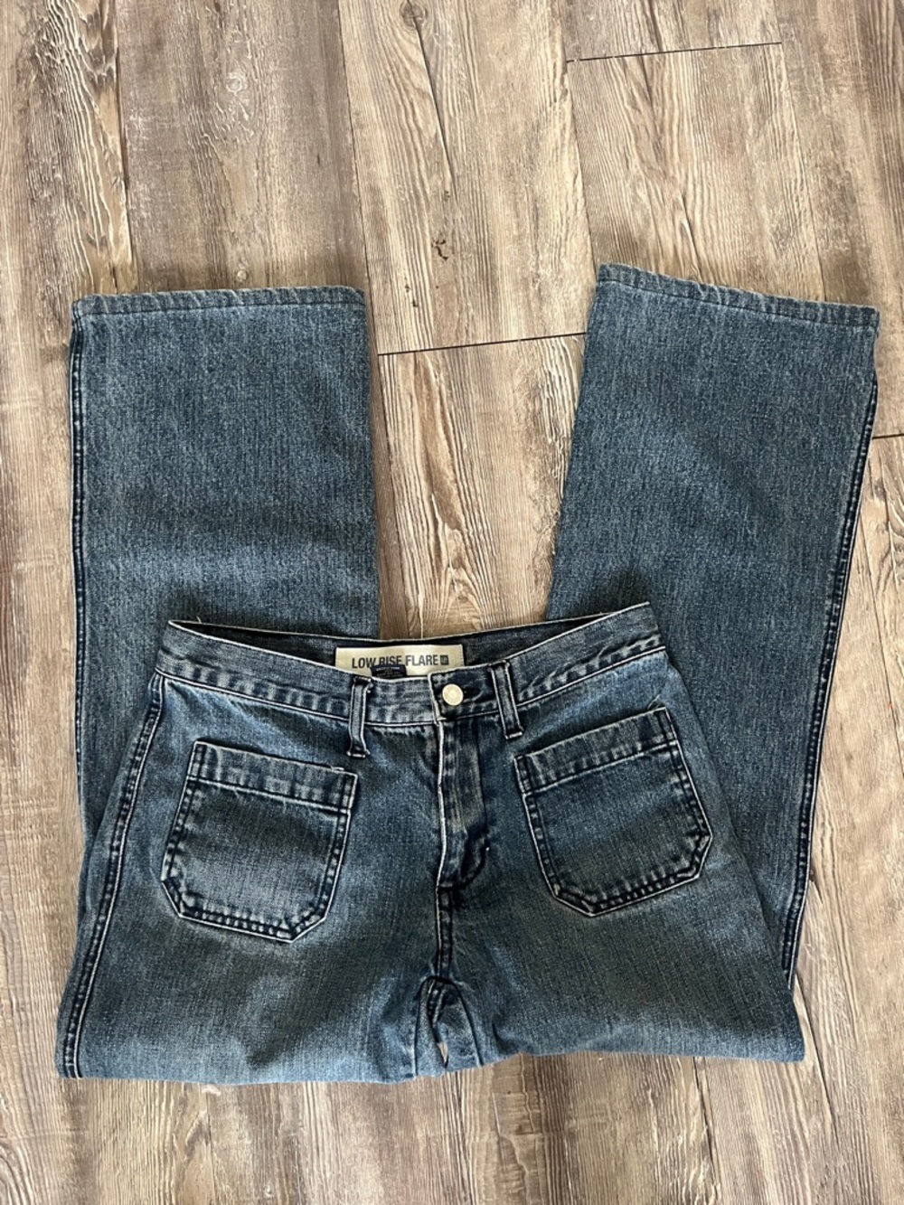 GAP Women's Low Rise Flare Jeans in Washed Dark Blue